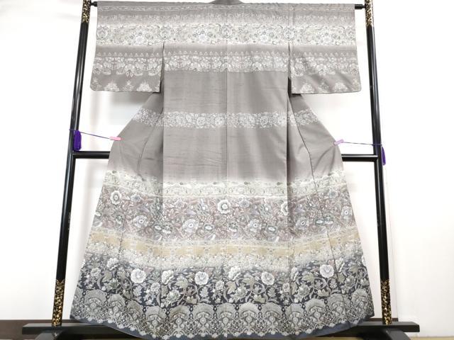 平和屋本店■極上　中国三大刺繍　スワトウ刺繍　汕頭刺繍　総刺繍　訪問着　紬地　更紗花文　逸品　DZAA5757kh5