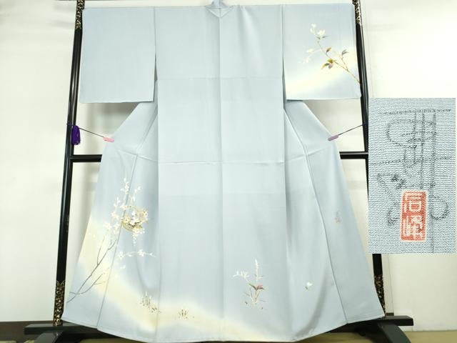 平和屋本店■極上　京加賀友禅　百貫石峰　訪問着　花籠　つくし　土筆　暈し染め　淡藤色地　逸品　未使用　DZAA5759kh5