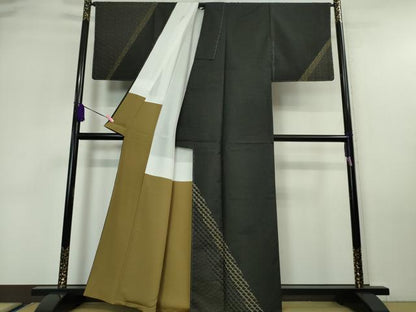 平和屋本店■極上　二代目 川村久太郎　本場大島紬　訪問着　刺し子　刺繍　紗綾形　稲穂　黒地　逸品　未使用　DZAA5766kh5