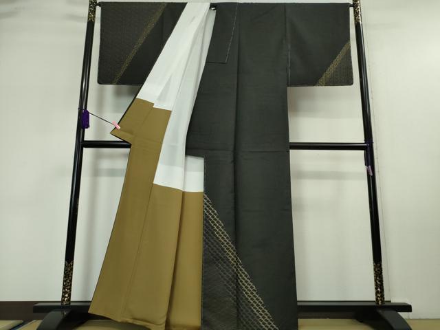 平和屋本店■極上　二代目 川村久太郎　本場大島紬　訪問着　刺し子　刺繍　紗綾形　稲穂　黒地　逸品　未使用　DZAA5766kh5