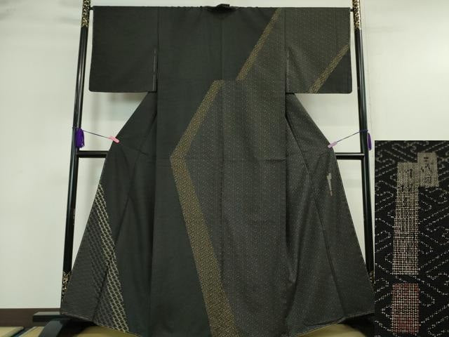 平和屋本店■極上　二代目 川村久太郎　本場大島紬　訪問着　刺し子　刺繍　紗綾形　稲穂　黒地　逸品　未使用　DZAA5766kh5