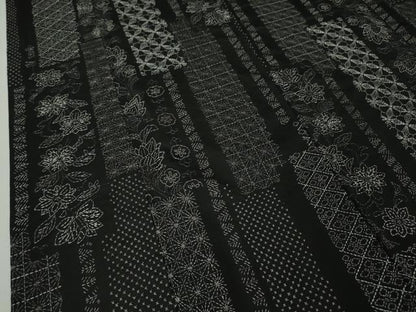 平和屋本店■極上　本場縞大島紬　刺し子　総刺繍　名物裂花文　黒地　証紙付き　逸品　DZAA5770kh5