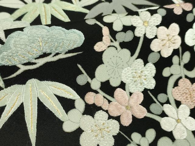 平和屋本店■極上　中国三大刺繍　スワトウ刺繍　汕頭刺繍　訪問着　松竹梅　黒地　金糸　反端付き　逸品　未使用　DZAA5779kh5