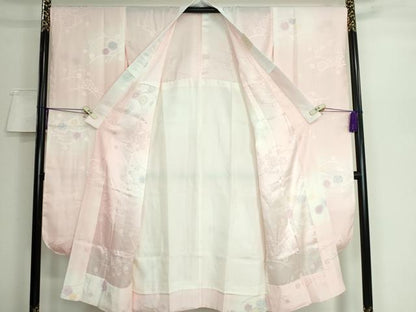 平和屋本店■振袖用長襦袢　無双仕立て　舞花地紋　暈し染め　逸品　未使用　DZAA5791kh5