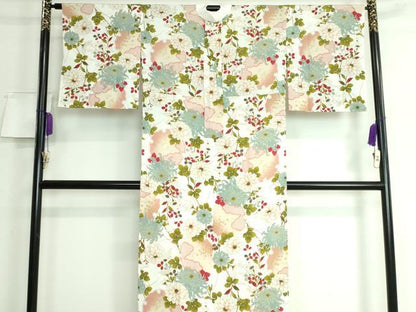 平和屋本店●上質な長襦袢 無双仕立て 雪輪花文 乱菊 逸品 DZAA5792kh5