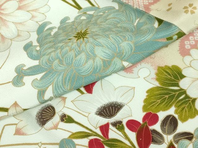 平和屋本店●上質な長襦袢 無双仕立て 雪輪花文 乱菊 逸品 DZAA5792kh5