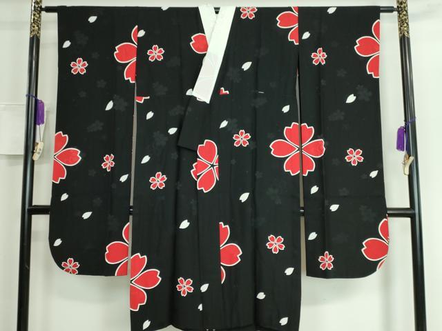 平和屋本店■振袖用長襦袢　無双仕立て　舞桜　黒地　半衿刺繍　逸品　DZAA5797kh5 平和屋本店○振袖用長襦袢 無双仕立て 舞桜 黒地 半衿刺繍 逸品