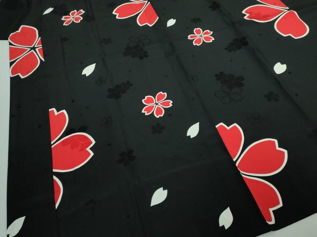 平和屋本店○振袖用長襦袢 無双仕立て 舞桜 黒地 半衿刺繍 逸品