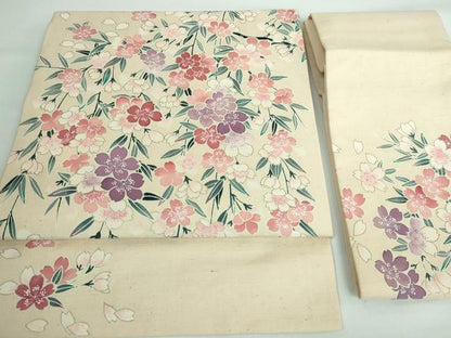 平和屋本店●極上 つけ帯 紬地 枝垂れ桜 金彩 丁子色 逸品 DZAA5800kh5