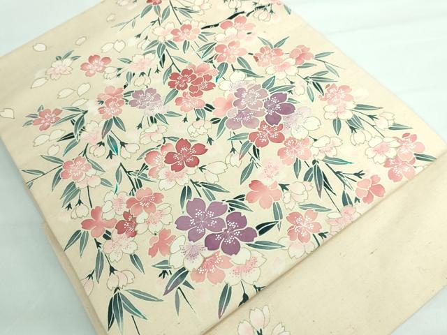 平和屋本店●極上 つけ帯 紬地 枝垂れ桜 金彩 丁子色 逸品 DZAA5800kh5