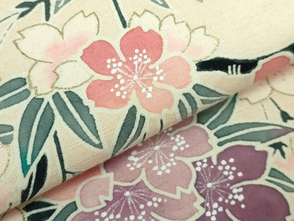 平和屋本店●極上 つけ帯 紬地 枝垂れ桜 金彩 丁子色 逸品 DZAA5800kh5