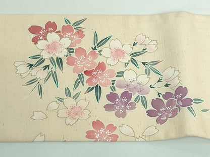平和屋本店●極上 つけ帯 紬地 枝垂れ桜 金彩 丁子色 逸品 DZAA5800kh5