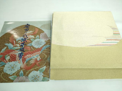 平和屋本店●極上 名門 安田綴れ 爪織本綴帯 八寸名古屋帯 鶴 金糸 冊子付き 逸品 DZAA5804kh5