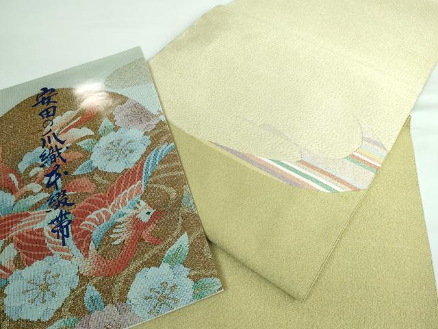 平和屋本店●極上 名門 安田綴れ 爪織本綴帯 八寸名古屋帯 鶴 金糸 冊子付き 逸品 DZAA5804kh5