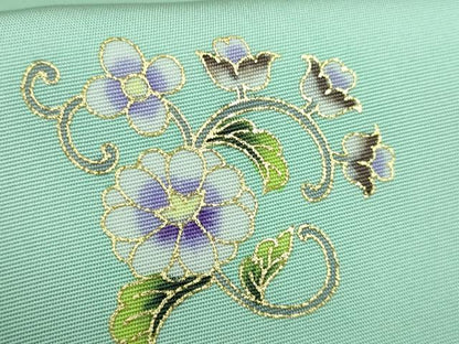 平和屋本店●極上 岡重謹製 塩瀬 九寸名古屋帯 更紗花丸文 金彩 スプレイグリーン色地 逸品 DZAA5838kh5