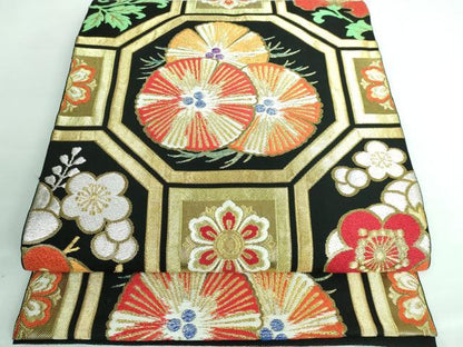 平和屋本店■極上　西陣　川島織物　六通柄　本袋帯　蜀江花文　黒地　金糸　逸品　DZAA5844kh5
