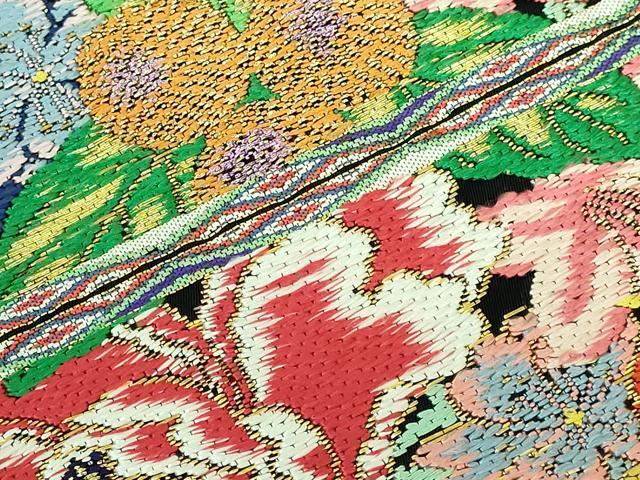 平和屋本店■最高級　龍村平蔵製　丸帯　玉たれの花錦　黒地　金糸　逸品　DZAA5851kh5