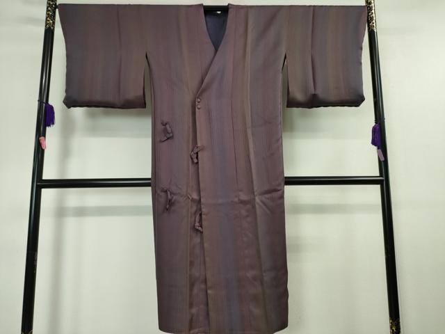平和屋本店■極上 道行コート ロング丈 リバーシブル 縞 暈し染め 逸品 未使用 DZAA5900kh5