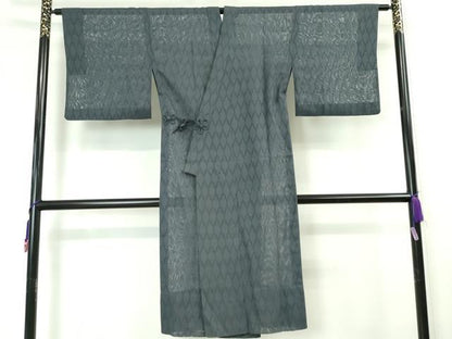平和屋本店▽極上 道中着 スリーシーズン 春夏秋 塵除け ロング丈 菱紋紗 青褐色地 逸品 DZAA5921kh5