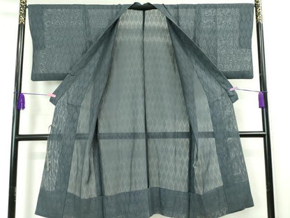 平和屋本店▽極上 道中着 スリーシーズン 春夏秋 塵除け ロング丈 菱紋紗 青褐色地 逸品 DZAA5921kh5