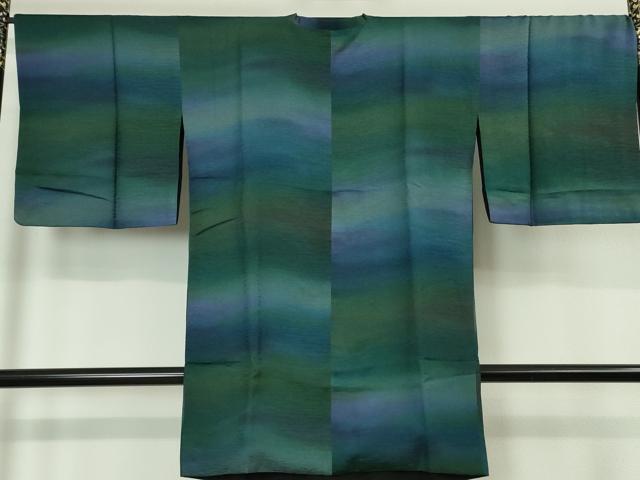 平和屋本店■極上　道行コート　ロング丈　リバーシブル　暈し染め　青緑×黒地　逸品　DZAA5929kh5