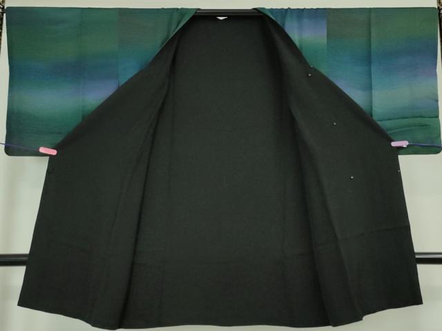 平和屋本店■極上　道行コート　ロング丈　リバーシブル　暈し染め　青緑×黒地　逸品　DZAA5929kh5