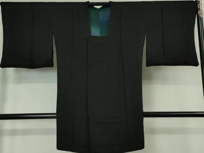 平和屋本店■極上　道行コート　ロング丈　リバーシブル　暈し染め　青緑×黒地　逸品　DZAA5929kh5