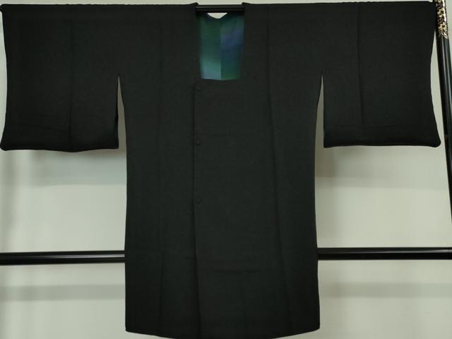 平和屋本店■極上　道行コート　ロング丈　リバーシブル　暈し染め　青緑×黒地　逸品　DZAA5929kh5