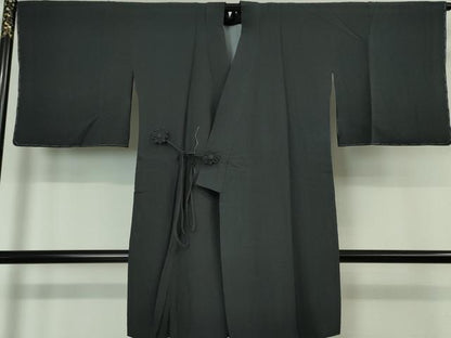 平和屋本店■極上　道中着　ロング丈　縮緬地　藍鉄色地　逸品　未使用　DZAA5932kh5