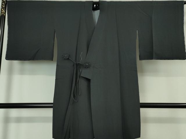 平和屋本店■極上　道中着　ロング丈　縮緬地　藍鉄色地　逸品　未使用　DZAA5932kh5