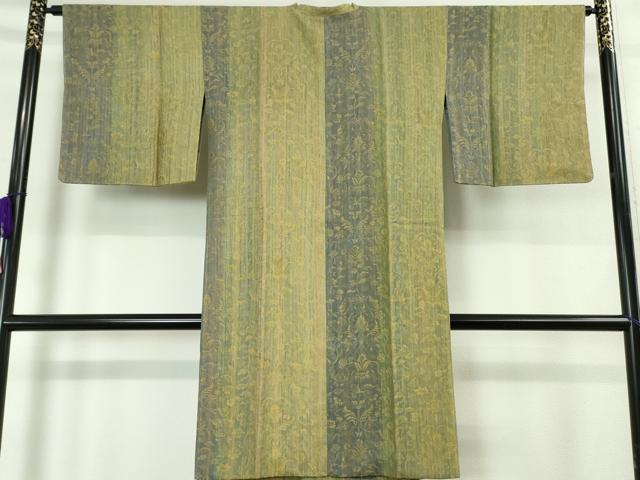 平和屋本店■極上 道行コート ロング丈 天目織 更紗花唐草文 反端付き 逸品 未使用 DZAA5939kh5