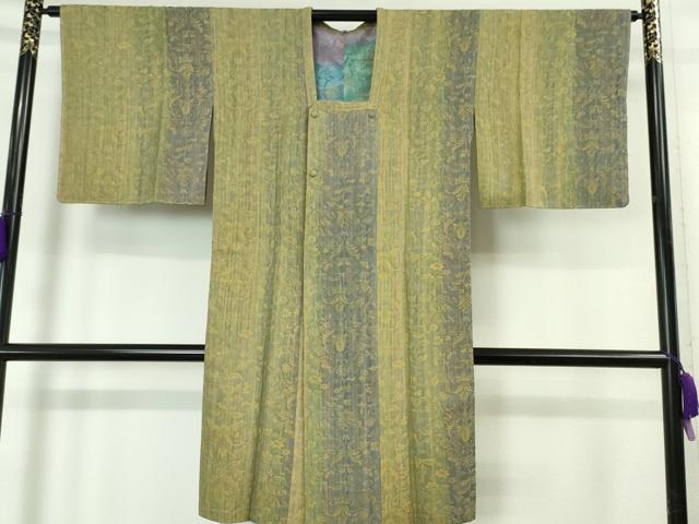 平和屋本店■極上 道行コート ロング丈 天目織 更紗花唐草文 反端付き 逸品 未使用 DZAA5939kh5