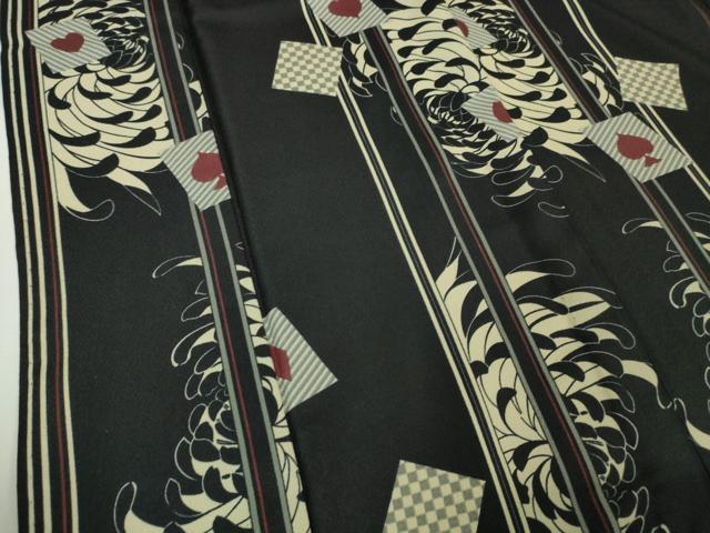 平和屋本店▽極上 小紋 単衣 乱菊 トランプ 黒地 洗える着物 逸品 未使用 DZAA5952kh5