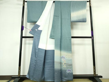 平和屋本店■極上　久保田一竹　幻の辻が花　訪問着　絞り　松　暈し染め　銀通し地　逸品　DZAA5961kh5