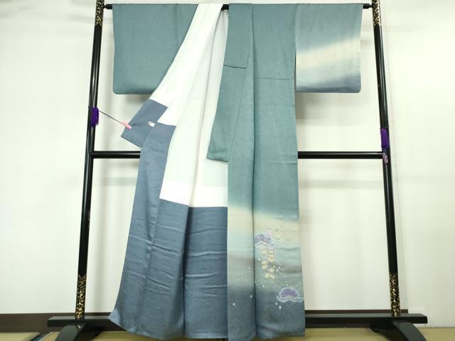 平和屋本店■極上　久保田一竹　幻の辻が花　訪問着　絞り　松　暈し染め　銀通し地　逸品　DZAA5961kh5