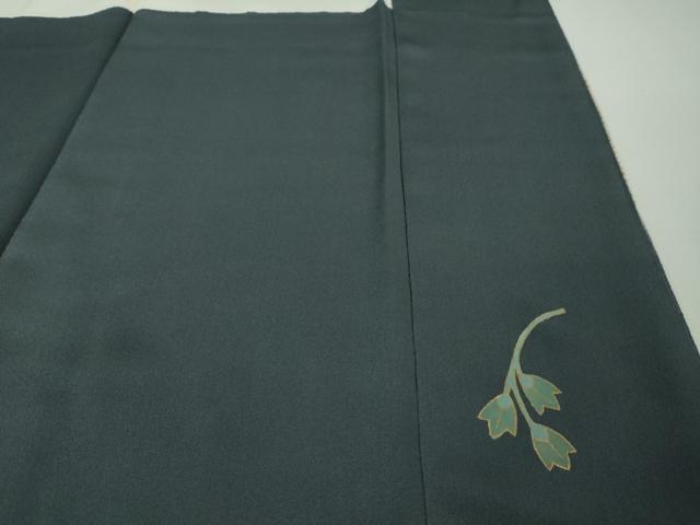 平和屋本店■極上　振袖　草花文　鉄御納戸色地　鬼しぼ縮緬　金彩　逸品　未使用　DZAA5989kh5