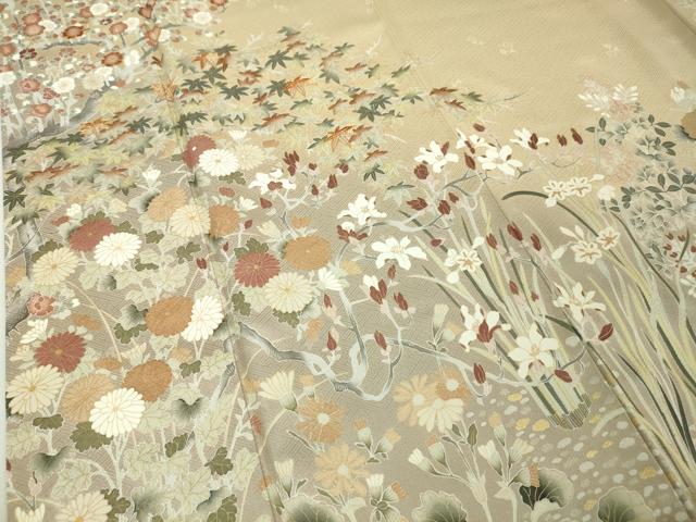 平和屋本店■極上　訪問着　友禅　駒刺繍　吉祥花文　香色地　暈し染め　金彩　三越扱い　逸品　DZAA5991kh5