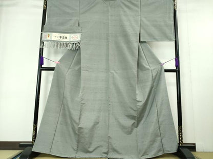 平和屋本店■極上　石川県指定無形文化財 牛首紬 白山工房　手織り　長羽織セット　鉛色地　証紙付き　逸品　DZAA599　未使用　DZAA5995kh5