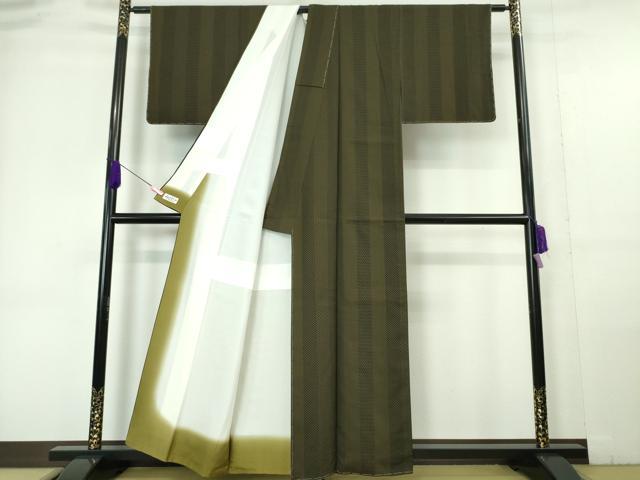 平和屋本店■極上　お召　寄せ小紋柄　千歳茶色地　やまと誂製　逸品　未使用　DZAA6008kh5