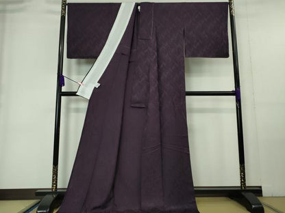 平和屋本店▽極上 BANKANわものや 色無地 お召地 単衣 千鳥・ふくら雀地紋 桑の実色 ロング丈 反端付き 逸品 未使用 DZAA6014kh5