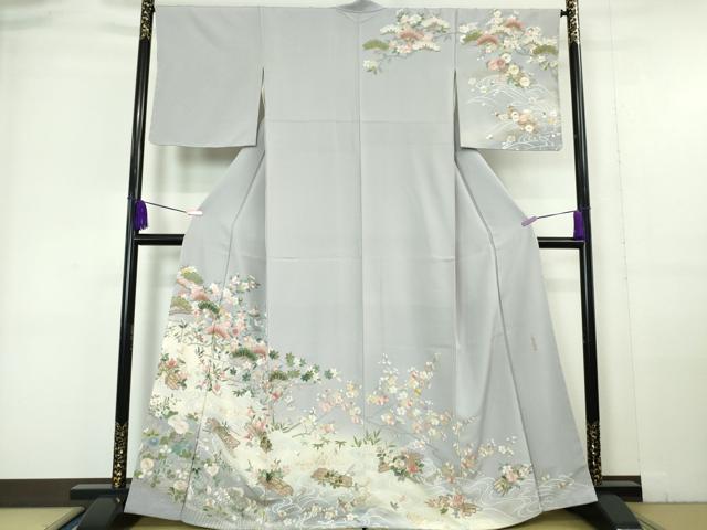 平和屋本店■極上　訪問着　麗光刺繍　総刺繍　花筏　松　梅　楓　藤色地　暈し染め　金銀彩　逸品　未使用　DZAA6015kh5