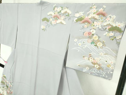 平和屋本店■極上　訪問着　麗光刺繍　総刺繍　花筏　松　梅　楓　藤色地　暈し染め　金銀彩　逸品　未使用　DZAA6015kh5