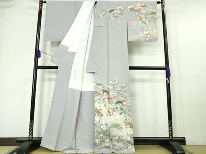 平和屋本店■極上　訪問着　麗光刺繍　総刺繍　花筏　松　梅　楓　藤色地　暈し染め　金銀彩　逸品　未使用　DZAA6015kh5