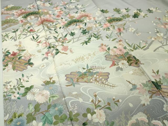 平和屋本店■極上　訪問着　麗光刺繍　総刺繍　花筏　松　梅　楓　藤色地　暈し染め　金銀彩　逸品　未使用　DZAA6015kh5