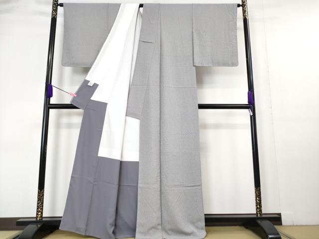 平和屋本店●極上 江戸小紋 万筋 濃鼠色×白 洗える着物 逸品 未使用 DZAA6021kh5