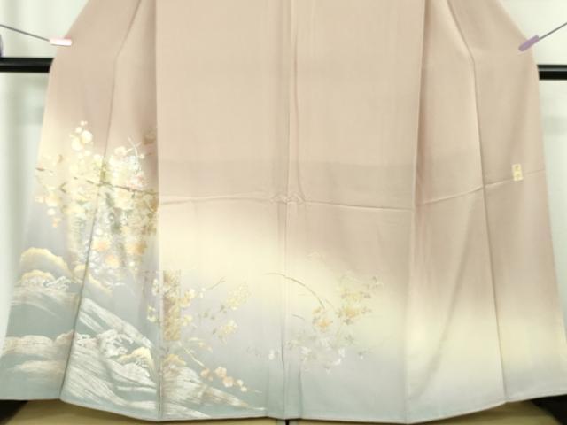 平和屋本店●極上 金彩友禅 卓越技能者・名工 和田光正 訪問着 短冊吉祥花文 薄柿色地 暈し染め 金銀彩 逸品 未使用 DZAA6024kh5