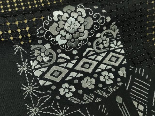 平和屋本店■極上　中国三大刺繍　スワトウ刺繍　汕頭刺繍　総刺繍　本場大島紬　訪問着　正倉院花文　黒地　逸品　DZAA6027kh5