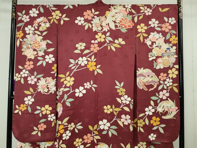 平和屋本店●極上 創業460年・千總 振袖 駒刺繍 飛鶴宝尽くし花文 濃紅色地 金彩 松坂屋扱い 逸品 DZAA6034kh5