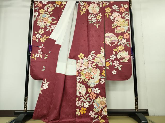平和屋本店●極上 創業460年・千總 振袖 駒刺繍 飛鶴宝尽くし花文 濃紅色地 金彩 松坂屋扱い 逸品 DZAA6034kh5