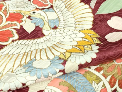 平和屋本店●極上 創業460年・千總 振袖 駒刺繍 飛鶴宝尽くし花文 濃紅色地 金彩 松坂屋扱い 逸品 DZAA6034kh5